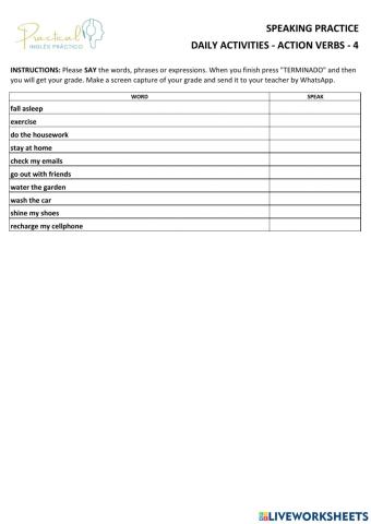 Speaking practice - daily activities - 4
