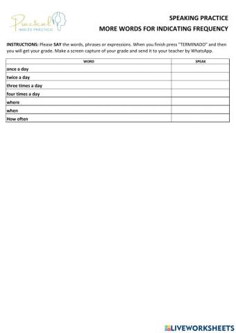 Speaking practice - more words - frequency