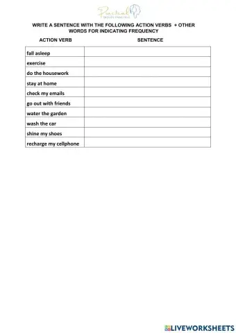 Write a sentence with the action verbs & other words