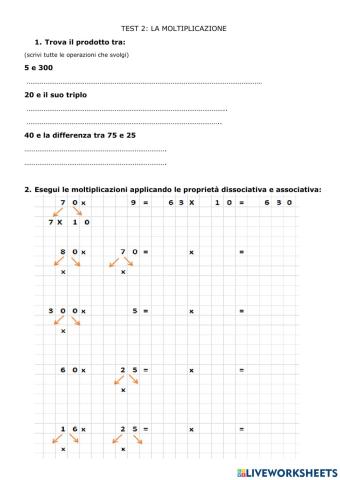 La moltiplicazione - test 2