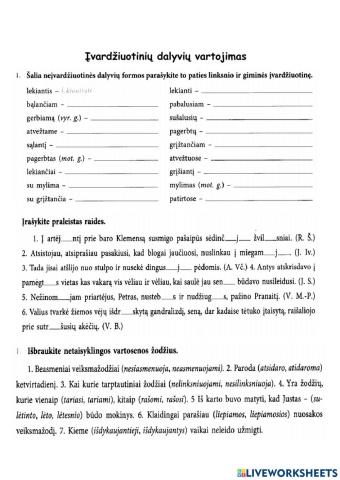 Įvardžiuotinių dalyvių vartojimas