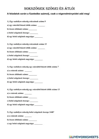 Szabályos sokszögek átlói és szögei