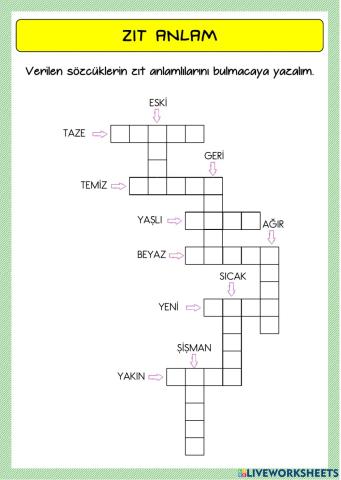 Zıt anlamlı kelimeler-2