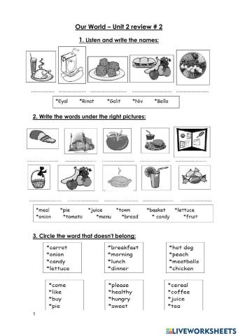 Our world unit 2 - Food - Review