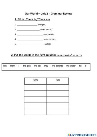 Our world  Unit 2 review  - Grammar