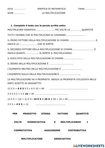 Verifica: la moltiplicazione