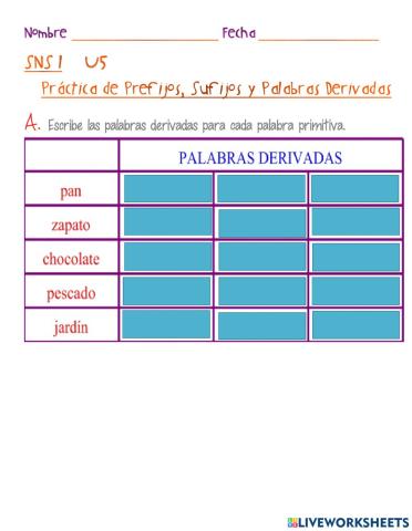 Prefijos, Sufijos y Palabras Derivadas