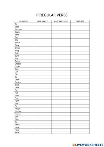 Lista de verbos irregulares