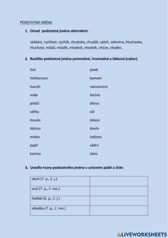 ČJ - Podstatná jména 1 - druhy