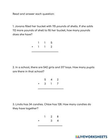 Word Problem Addition