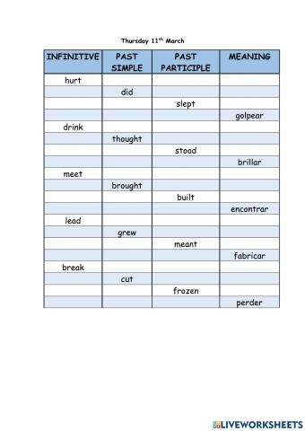 Irregular verb Test 3