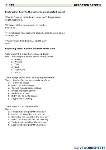 Reported Speech Practice