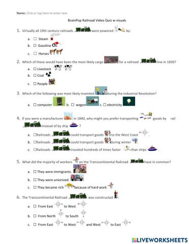 BrainPop Railroad Quiz w visuals