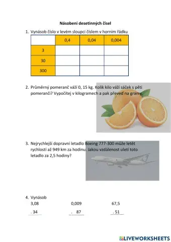 Násobení desetinných čísel
