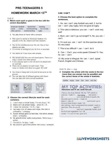 Sports - Lifestyle adjectives - Can-Can't - Like+ing