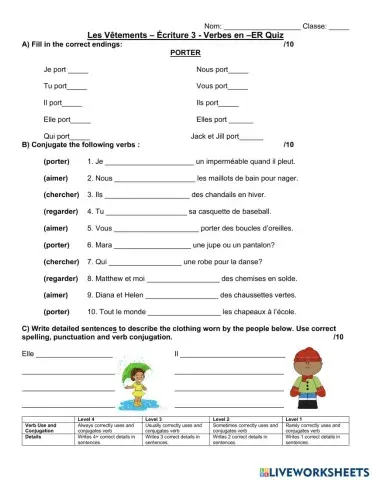 Le verbes -er et Vêtements Quiz