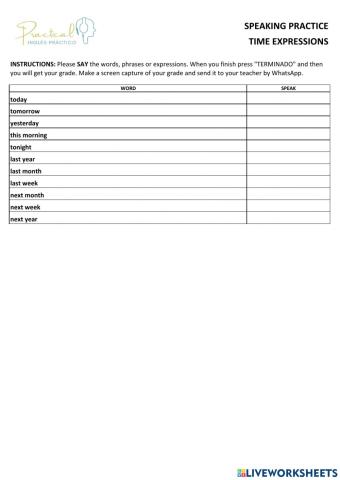 Speaking practice - time expressions