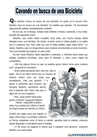 Comprension lectora -Cavando en busca de una bicicleta-