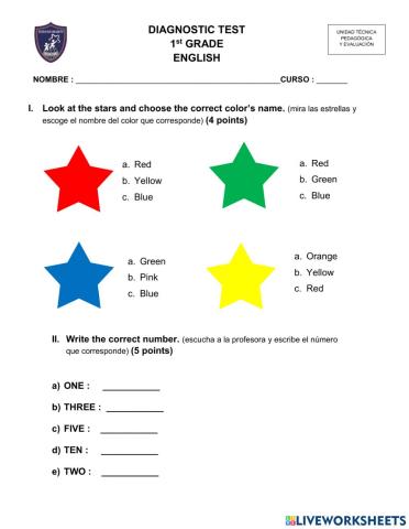 Diagnostic Test 1st Grade