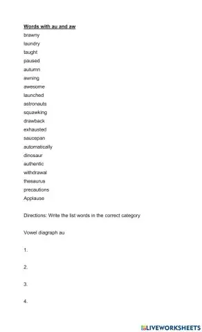 Vowel Diagraphs au and aw