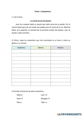 Ficha 1: Sustantivos.