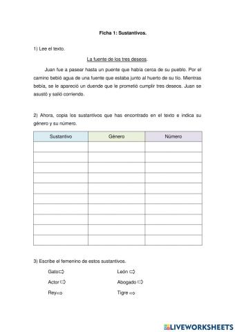 Ficha 1: Sustantivos.