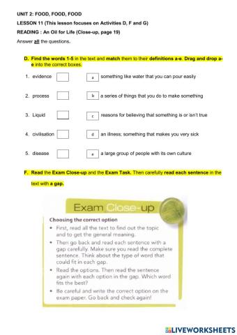 UNIT 2 FOOD,FOOD,FOOD! Reading Lesson 11