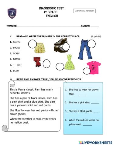 Diagnostic Test 4th Grade