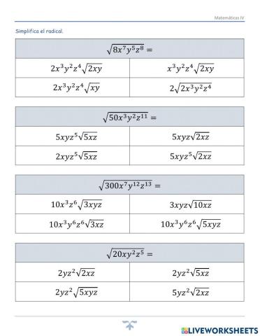 II.6.3.Radicales simplificación coeficientes