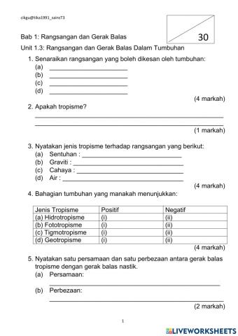 1.3 dan 1.4 Rangsangan dan gerakbalas
