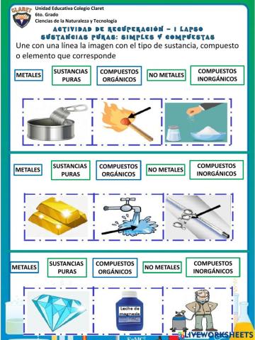 SUSTANCIAS PURAS - SIMPLES Y COMPUESTAS - Actividades de recuperación