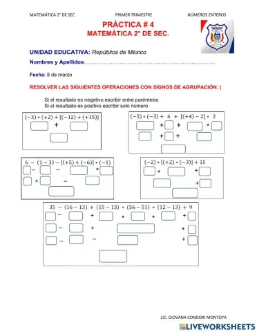 Operaciones combinadas suma y resta de enteros