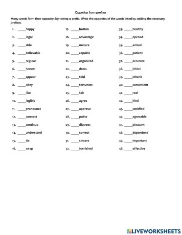 Opposites - Prefixes