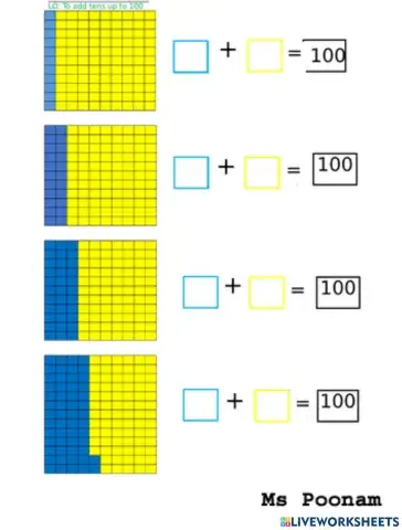 Find the missing number bonds using 100 squares