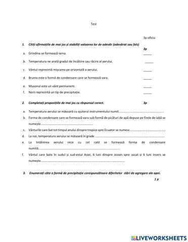 Condensare precipitații vânturi