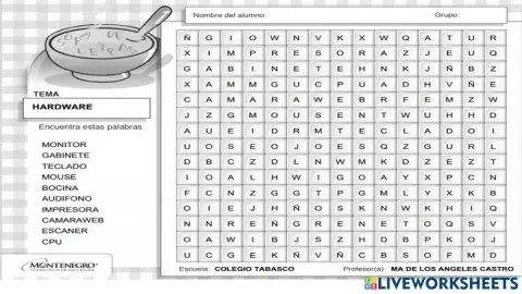 Sopa letras tema: Hardware