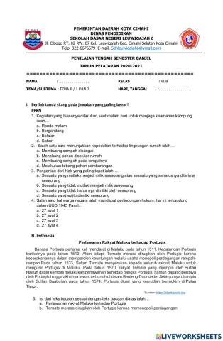 PTS Tema 6 Subtema 1 dan 2