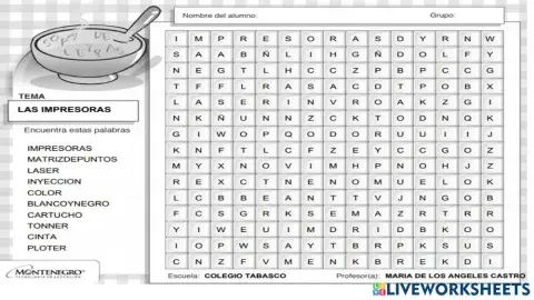 Sopa de letras tema impresoras