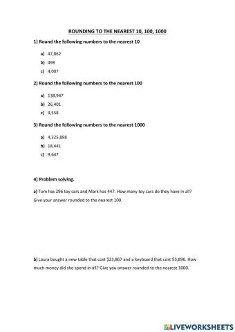 Rounding to the nearest 10,100,1000