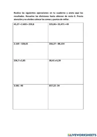 Operaciones con decimales