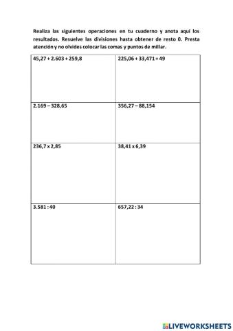 Operaciones con decimales