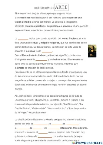 Definición de Arte Ficha