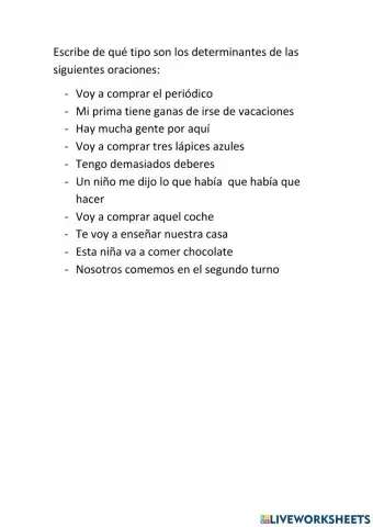 Ficha de repaso determinantes