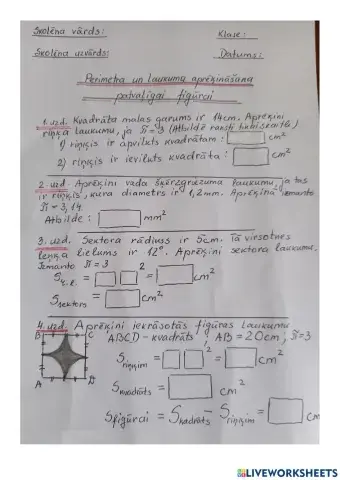 Saliktas figūras laukums. Riņķa laukums.
