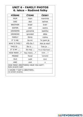 Chit Chat 1 - U6 vocabulary