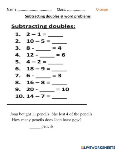 Subtracting doubles to 20