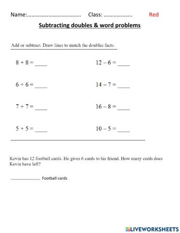 Matching subtraction doubles to 20