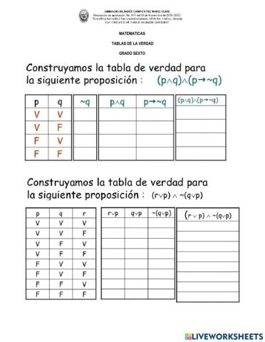Quiz Tablas de la verdad