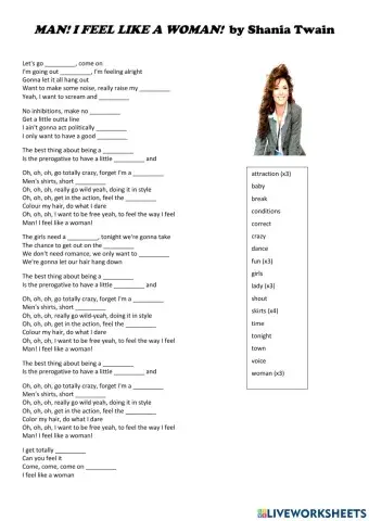 SONG: Man! I Feel Like a Woman by Shania Twain