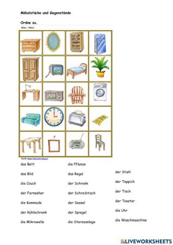 Möbelstücke und Gegenstände im Haus und in der Wohnung